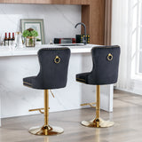 English Elm ,Thick Golden Swivel Velvet Barstools Adjusatble Seat Height From 27-35 Inch, Modern Upholstered Bar Stools With Backs Comfortable Tufted For Home Pub and Kitchen Island (Black,Set Of 2)