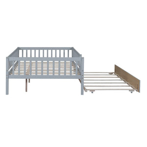 English Elm Full Size Pine Wood Daybed with Roll Out Trundle Fence Rail Guest Room Sleeper Gray WF301863AAE