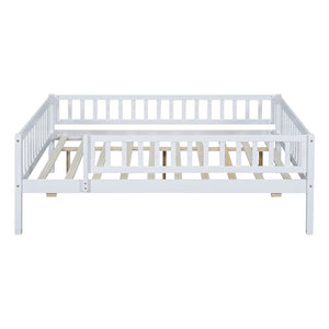 English Elm Full Size Pine Wood Daybed with Roll Out Trundle Fence Rail Guest Room Sleeper WF301863AAK