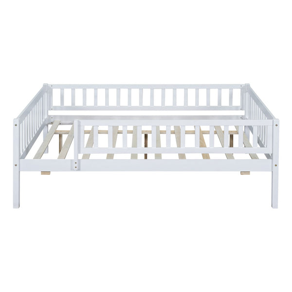 English Elm Full Size Pine Wood Daybed with Roll Out Trundle Fence Rail Guest Room Sleeper WF301863AAK