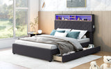 Hearth and Haven Full Size Upholstered Platform Bed with Storage Headboard, Led, Usb Charging and 2 Drawers GX001911AAE