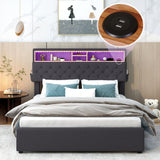 Hearth and Haven Berry Full Size Upholstered Platform Bed with Tufted Storage Headboard, USB Charging and 2 Drawers, Dark Grey GX001911AAE