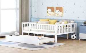 English Elm Full Size Pine Wood Daybed with Roll Out Trundle Fence Rail Guest Room Sleeper WF301863AAK