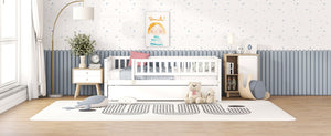 English Elm Twin Pine Wood Daybed with Roll Out Trundle Fence Guardrails Cabin Style Frame White WF301862AAK