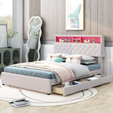 Hearth and Haven Full Size Upholstered Platform Bed with Storage Headboard, Led, Usb Charging and 2 Drawers GX001911AAA