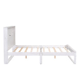 English Elm Platform Bed With Storage Headboard,Sockets and Usb Ports,Queen Size Platform Bed,Antique White