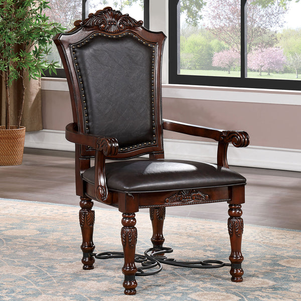 English Elm Majestic Traditional Arm Chairs Set - Brown Cherry Wood, Black Leatherette & Elegant Baroque Details B011108520