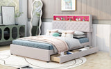 Hearth and Haven Berry Full Size Upholstered Platform Bed with Tufted Storage Headboard, USB Charging and 2 Drawers, Beige GX001911AAA