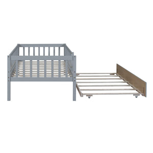 English Elm Twin Pine Wood Daybed with Roll Out Trundle Fence Guardrails Cabin Style Frame Gray WF301862AAE