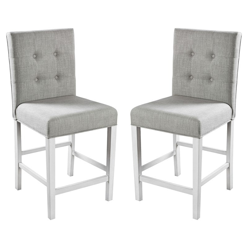 English Elm Set of 2pc Rustic Counter Height Dining Chairs Antique White Tufted Back Padded Seat Nailhead Trim Solid Wood Frame B011108519