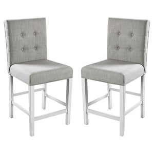 English Elm Set of 2pc Rustic Counter Height Dining Chairs Antique White Tufted Back Padded Seat Nailhead Trim Solid Wood Frame B011108519