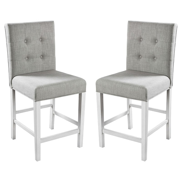 English Elm Set of 2pc Rustic Counter Height Dining Chairs Antique White Tufted Back Padded Seat Nailhead Trim Solid Wood Frame B011108519