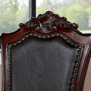 English Elm Majestic Traditional Arm Chairs Set - Brown Cherry Wood, Black Leatherette & Elegant Baroque Details B011108520