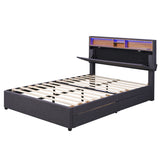 Hearth and Haven Full Size Upholstered Platform Bed with Storage Headboard, Led, Usb Charging and 2 Drawers GX001911AAE