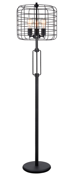 English Elm 65"H Black Industrial Wire Cage Floor Lamp with 3 Edison Bulbs, Matte Metal Body, 65" Tall Cast Iron Design B080107042