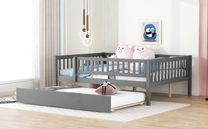 English Elm Full Size Pine Wood Daybed with Roll Out Trundle Fence Rail Guest Room Sleeper Gray WF301863AAE