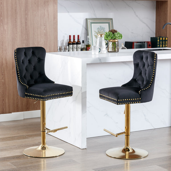 English Elm A&A Velvet Barstools Set Of 2 - Adjustable Height, Chic Swivel Design, Tufted Comfort For Home Bars W114367603