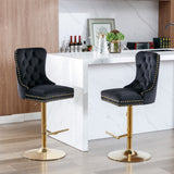 English Elm ,Thick Golden Swivel Velvet Barstools Adjusatble Seat Height From 27-35 Inch, Modern Upholstered Bar Stools With Backs Comfortable Tufted For Home Pub and Kitchen Island (Black,Set Of 2)