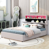 Hearth and Haven Berry Full Size Upholstered Platform Bed with Tufted Storage Headboard, USB Charging and 2 Drawers, Beige GX001911AAA