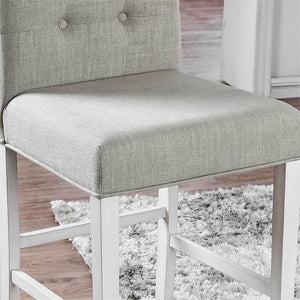 English Elm Set of 2pc Rustic Counter Height Dining Chairs Antique White Tufted Back Padded Seat Nailhead Trim Solid Wood Frame B011108519