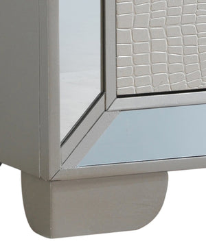 English Elm Modern Silver Champagne Bedside Table - 28"H x 28"W x 17"D Durable Wood & Glass Nightstand, No Assembly, Compact Storage Elegance B078108443