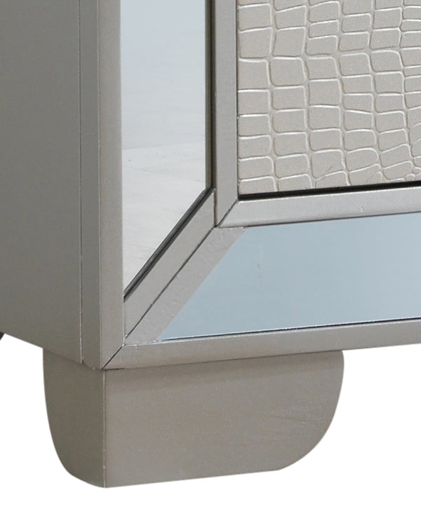 English Elm Modern Silver Champagne Bedside Table - 28"H x 28"W x 17"D Durable Wood & Glass Nightstand, No Assembly, Compact Storage Elegance B078108443