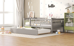 English Elm Twin Pine Wood Daybed with Roll Out Trundle Fence Guardrails Cabin Style Frame Gray WF301862AAE