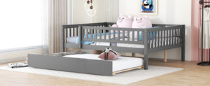 English Elm Full Size Pine Wood Daybed with Roll Out Trundle Fence Rail Guest Room Sleeper Gray WF301863AAE
