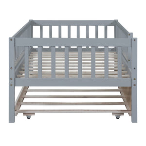 English Elm Twin Pine Wood Daybed with Roll Out Trundle Fence Guardrails Cabin Style Frame Gray WF301862AAE