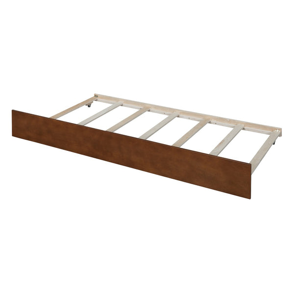English Elm Twin Pine Wood Daybed with Roll Out Trundle Fence Guardrails Cabin Style Frame Walnut WF301862AAL