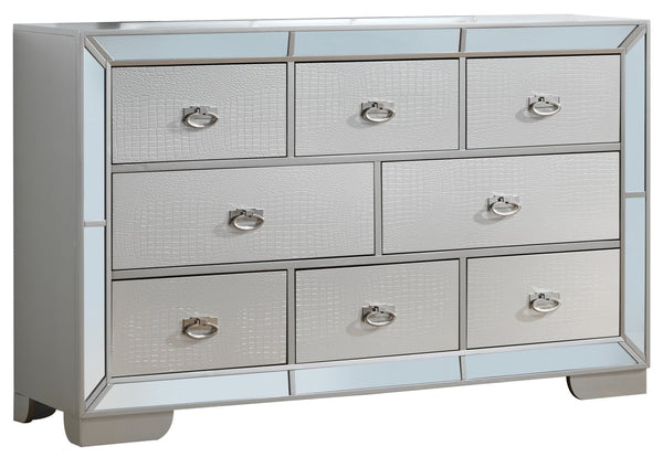English Elm Stylish Champagne Storage Dresser with Reflective Silver Finish, 66"W Spacious Drawers, No Assembly Needed B078108441