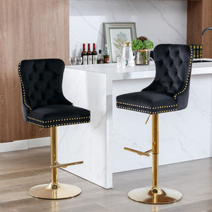 English Elm A&A Velvet Barstools Set Of 2 - Adjustable Height, Chic Swivel Design, Tufted Comfort For Home Bars W114367603