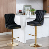 English Elm ,Thick Golden Swivel Velvet Barstools Adjusatble Seat Height From 27-35 Inch, Modern Upholstered Bar Stools With Backs Comfortable Tufted For Home Pub and Kitchen Island (Black,Set Of 2)