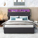 Hearth and Haven Berry Full Size Upholstered Platform Bed with Tufted Storage Headboard, USB Charging and 2 Drawers, Dark Grey GX001911AAE