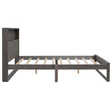 English Elm Platform Bed With Storage Headboard,Sockets and Usb Ports,Queen Size Platform Bed,Antique Gray