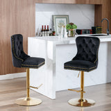 English Elm ,Thick Golden Swivel Velvet Barstools Adjusatble Seat Height From 27-35 Inch, Modern Upholstered Bar Stools With Backs Comfortable Tufted For Home Pub and Kitchen Island (Black,Set Of 2)