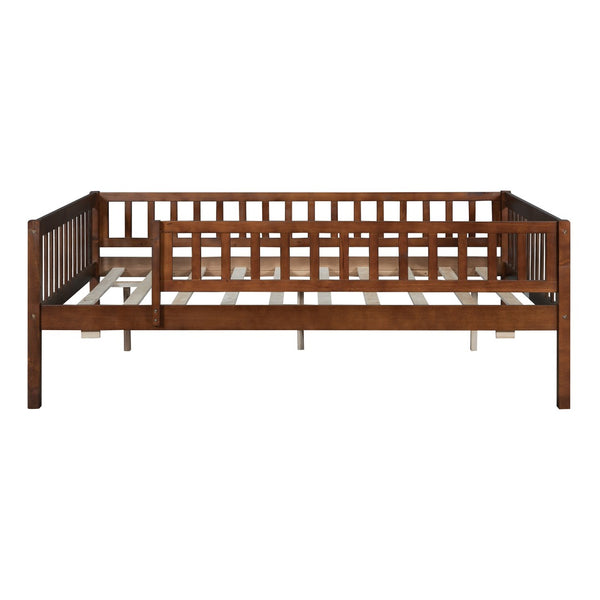 English Elm Full Size Pine Wood Daybed with Roll Out Trundle Fence Rail Guest Room Sleeper Walnut WF301863AAL