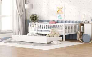 English Elm Twin Pine Wood Daybed with Roll Out Trundle Fence Guardrails Cabin Style Frame White WF301862AAK