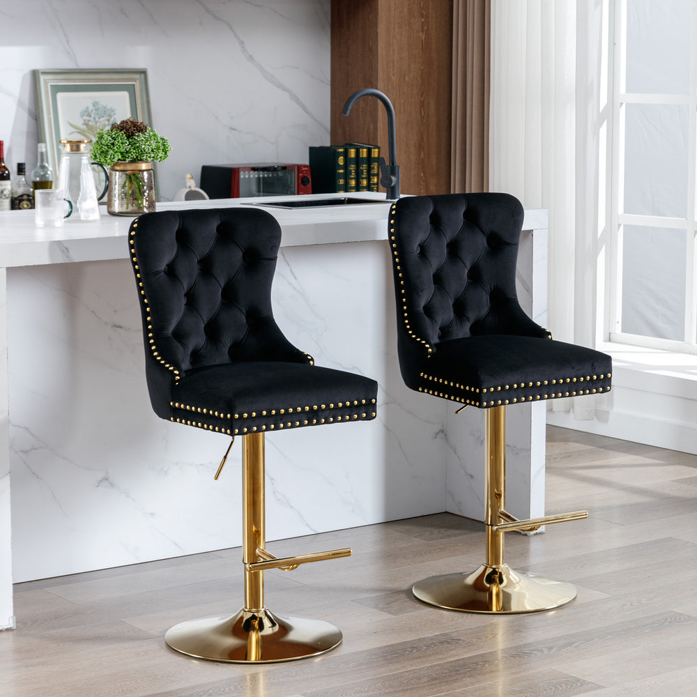 English Elm A&A Velvet Barstools Set Of 2 - Adjustable Height, Chic Swivel Design, Tufted Comfort For Home Bars W114367603