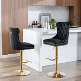 English Elm ,Thick Golden Swivel Velvet Barstools Adjusatble Seat Height From 27-35 Inch, Modern Upholstered Bar Stools With Backs Comfortable Tufted For Home Pub and Kitchen Island (Black,Set Of 2)