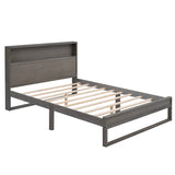 English Elm Platform Bed With Storage Headboard,Sockets and Usb Ports,Queen Size Platform Bed,Antique Gray