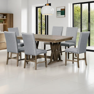 English Elm TOPMAX Mid-Century 5-Piece Round Dining Set for 4 with Upholstered Cross-Back Chairs, Durable Design Gray N717S000015D