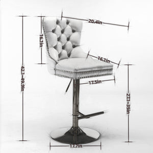 English Elm Thick Velvet Swivel Barstools with 17.7" Chrome Base, Tufted Diamond Pleating, Comfort Foam Seats Gray W1143P335043