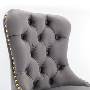 English Elm A&A Corduroy Dining Chair Set - Modern Armless Accent Side Chairs with Gold Metal Base, Tufted Beige Upholstery Gray W114367604