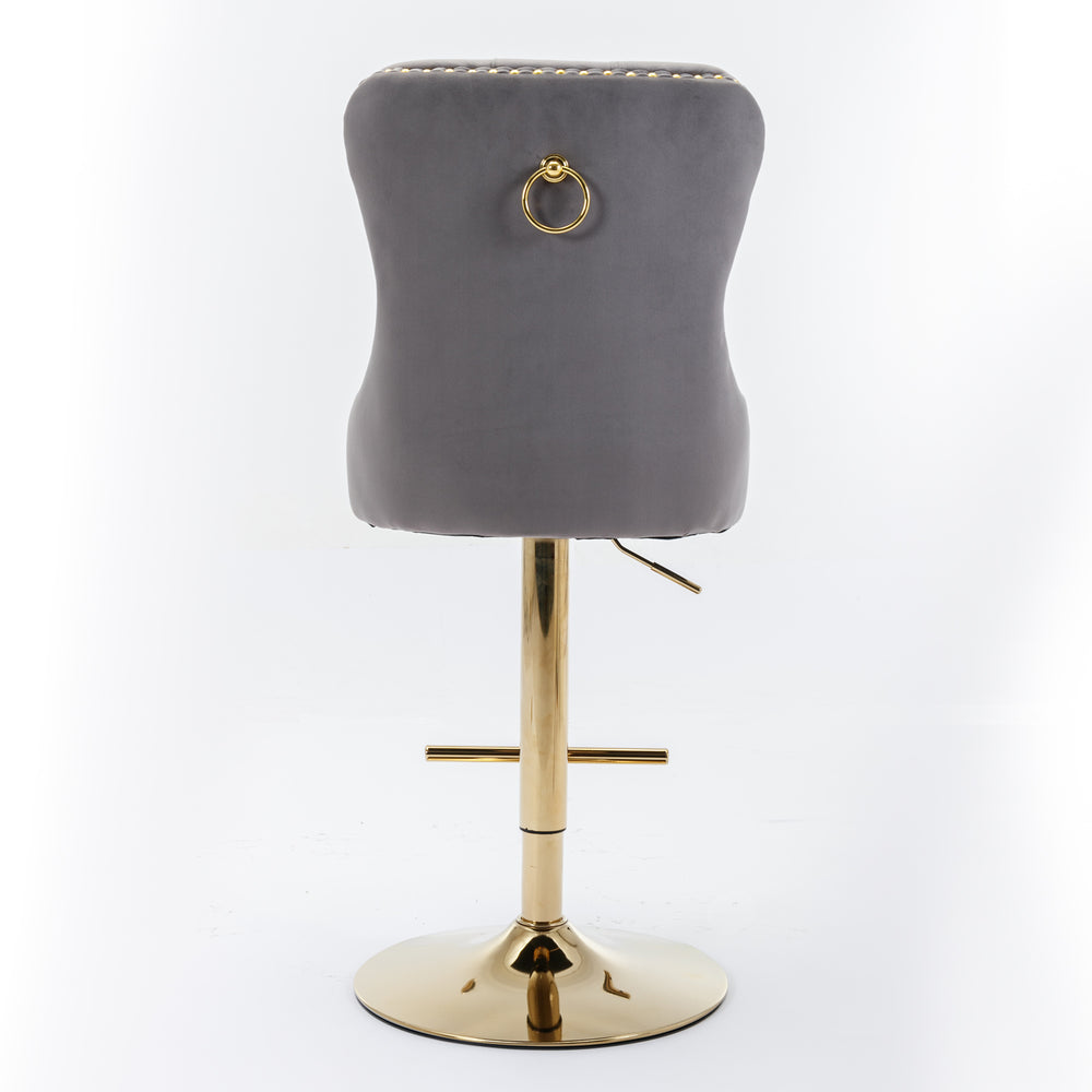 English Elm A&A Stylish Gray Velvet Swivel Barstools Set Of 2 With Adjustable Height & Modern Gold Base For Home W114367604
