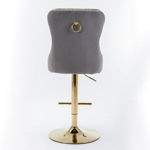 English Elm A&A Stylish Gray Velvet Swivel Barstools Set Of 2 With Adjustable Height & Modern Gold Base For Home W114367604