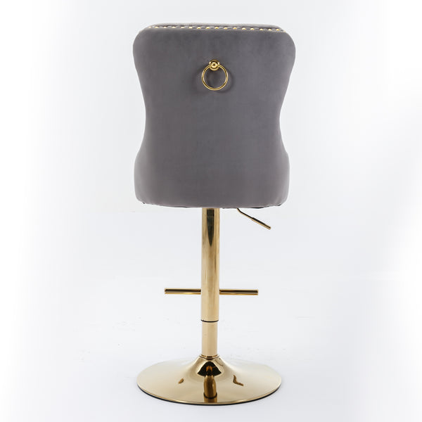 English Elm A&A Stylish Gray Velvet Swivel Barstools Set Of 2 With Adjustable Height & Modern Gold Base For Home W114367604