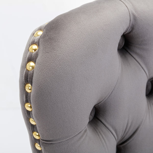 English Elm A&A Corduroy Dining Chair Set - Modern Armless Accent Side Chairs with Gold Metal Base, Tufted Beige Upholstery Gray W114367604