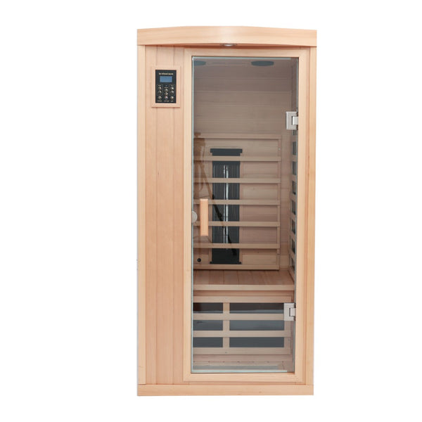 English Elm One Person Hemlock Infrared Sauna with Low Emf Carbon Heat and Chromotherapy W1787P249477