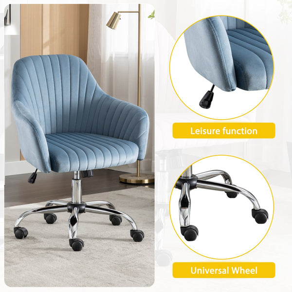 English Elm Accent breathable fleece office leisure chair with streamlined backrest, adjustable height & casters for modern spaces Light Blue W1521108560
